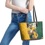 Australia Wallabies Rugby Mascot Leather Tote Bag Indigenous Dot Art Style - Muscular Kangaroo Graphic