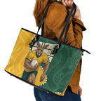 Australia Wallabies Rugby Mascot Leather Tote Bag Indigenous Dot Art Style - Muscular Kangaroo Graphic