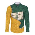 Australia Wallabies Rugby Mascot Long Sleeve Button Shirt Indigenous Dot Art Style - Muscular Kangaroo Graphic