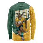 Australia Wallabies Rugby Mascot Long Sleeve Shirt Indigenous Dot Art Style - Muscular Kangaroo Graphic