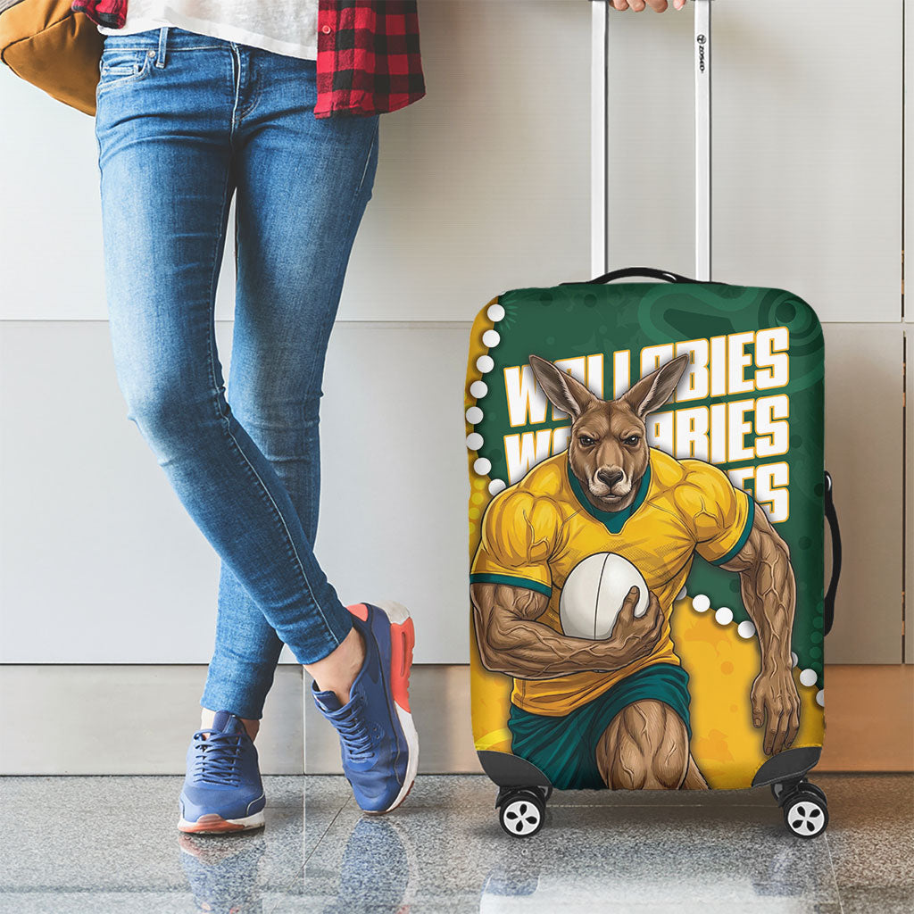 Australia Wallabies Rugby Mascot Luggage Cover Indigenous Dot Art Style - Muscular Kangaroo Graphic