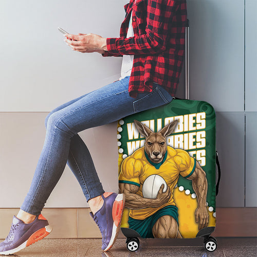 Australia Wallabies Rugby Mascot Luggage Cover Indigenous Dot Art Style - Muscular Kangaroo Graphic