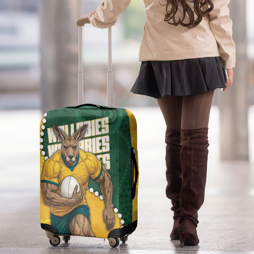 Australia Wallabies Rugby Mascot Luggage Cover Indigenous Dot Art Style - Muscular Kangaroo Graphic