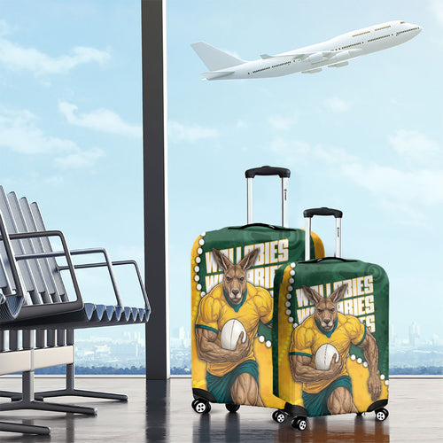 Australia Wallabies Rugby Mascot Luggage Cover Indigenous Dot Art Style - Muscular Kangaroo Graphic