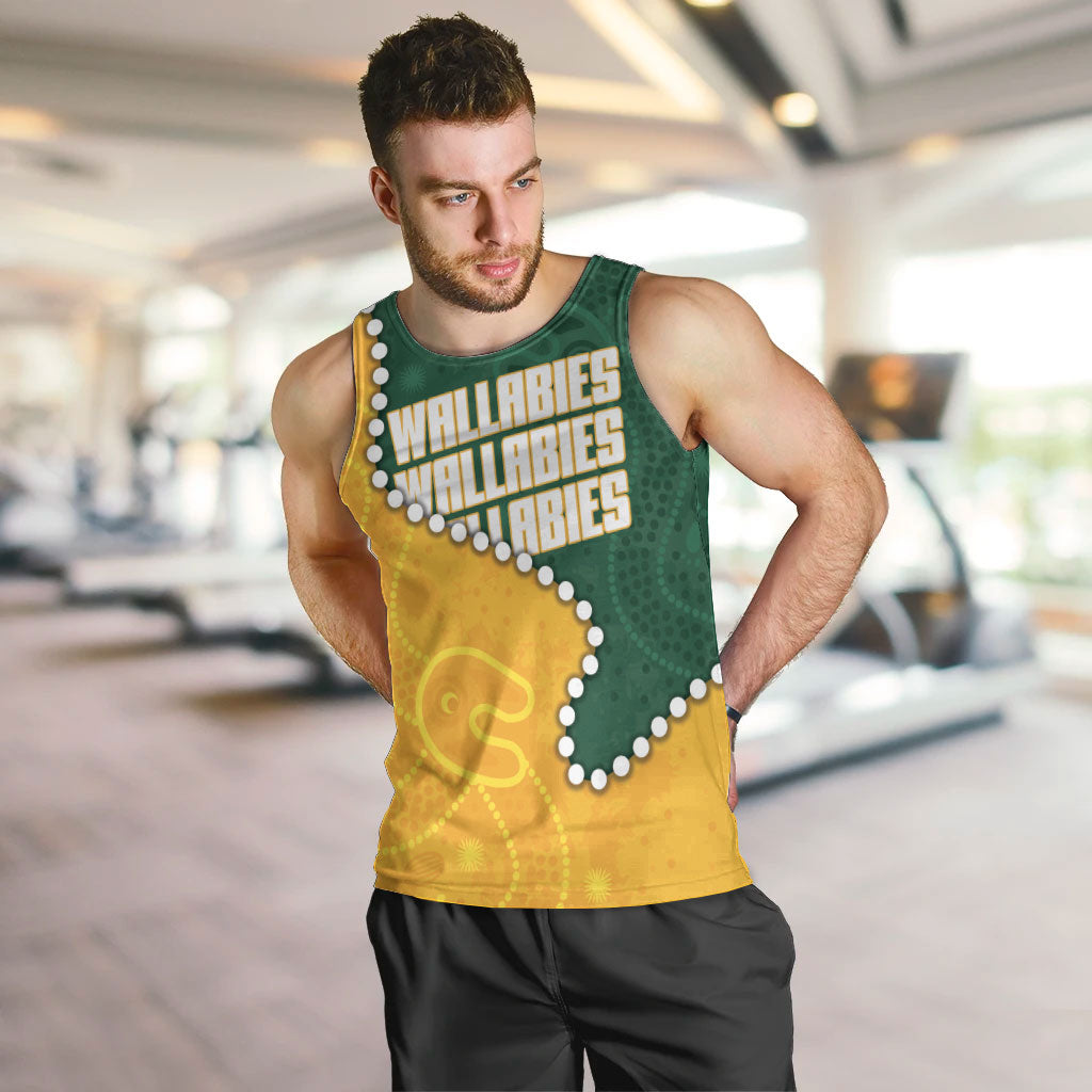 Australia Wallabies Rugby Mascot Men Tank Top Indigenous Dot Art Style - Muscular Kangaroo Graphic