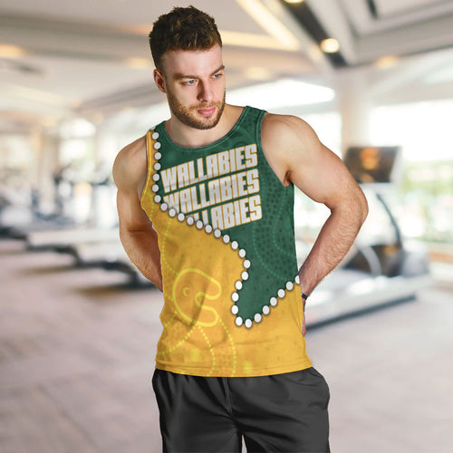 Australia Wallabies Rugby Mascot Men Tank Top Indigenous Dot Art Style - Muscular Kangaroo Graphic