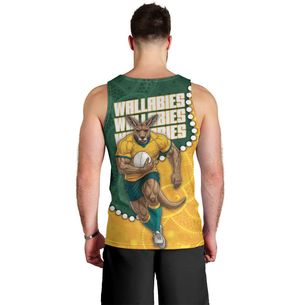 Australia Wallabies Rugby Mascot Men Tank Top Indigenous Dot Art Style - Muscular Kangaroo Graphic