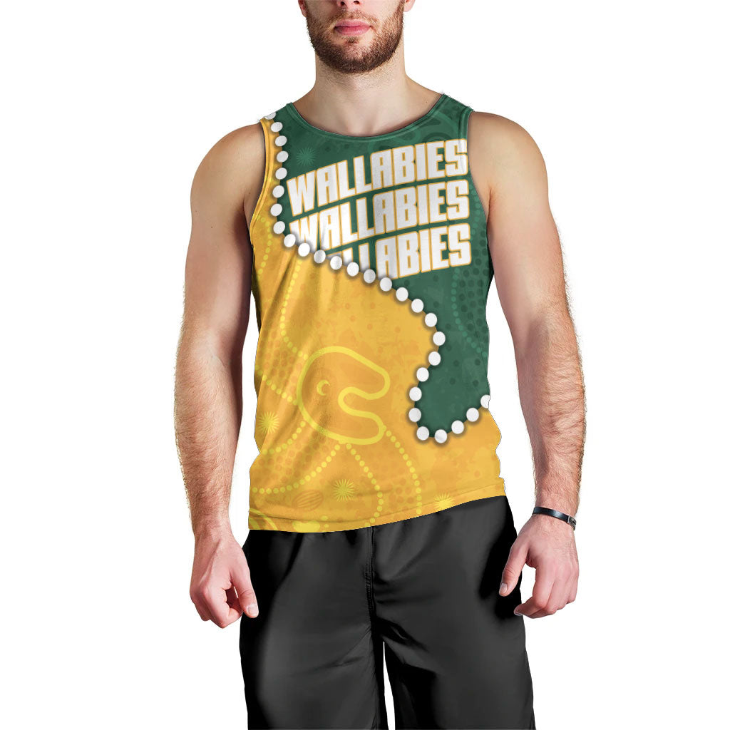 Australia Wallabies Rugby Mascot Men Tank Top Indigenous Dot Art Style - Muscular Kangaroo Graphic