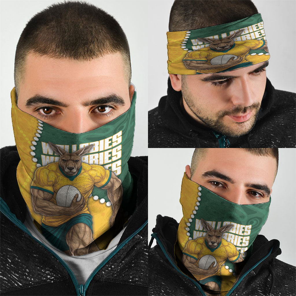 Australia Wallabies Rugby Mascot Neck Gaiter Indigenous Dot Art Style - Muscular Kangaroo Graphic