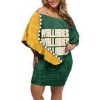 Australia Wallabies Rugby Mascot Off Shoulder Short Dress Indigenous Dot Art Style - Muscular Kangaroo Graphic