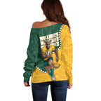 Australia Wallabies Rugby Mascot Off Shoulder Sweater Indigenous Dot Art Style - Muscular Kangaroo Graphic