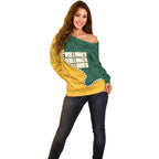 Australia Wallabies Rugby Mascot Off Shoulder Sweater Indigenous Dot Art Style - Muscular Kangaroo Graphic