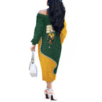 Australia Wallabies Rugby Mascot Off The Shoulder Long Sleeve Dress Indigenous Dot Art Style - Muscular Kangaroo Graphic