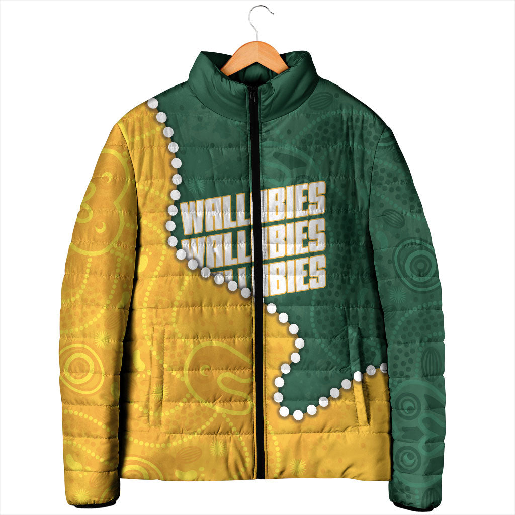 Australia Wallabies Rugby Mascot Padded Jacket Indigenous Dot Art Style - Muscular Kangaroo Graphic