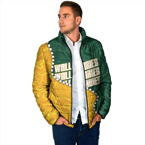 Australia Wallabies Rugby Mascot Padded Jacket Indigenous Dot Art Style - Muscular Kangaroo Graphic