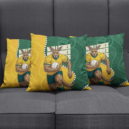 Australia Wallabies Rugby Mascot Pillow Cover Indigenous Dot Art Style - Muscular Kangaroo Graphic