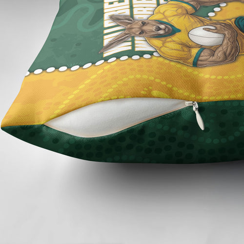 Australia Wallabies Rugby Mascot Pillow Cover Indigenous Dot Art Style - Muscular Kangaroo Graphic
