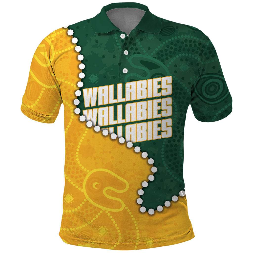 Australia Wallabies Rugby Mascot Polo Shirt Indigenous Dot Art Style - Muscular Kangaroo Graphic