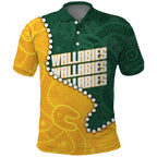 Australia Wallabies Rugby Mascot Polo Shirt Indigenous Dot Art Style - Muscular Kangaroo Graphic