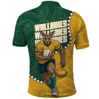 Australia Wallabies Rugby Mascot Polo Shirt Indigenous Dot Art Style - Muscular Kangaroo Graphic