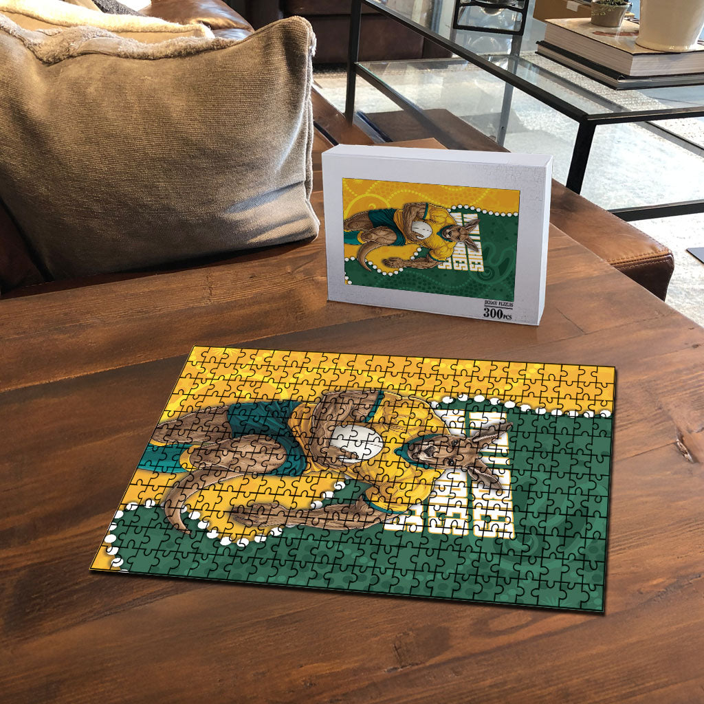 Australia Wallabies Rugby Mascot Puzzle Indigenous Dot Art Style - Muscular Kangaroo Graphic