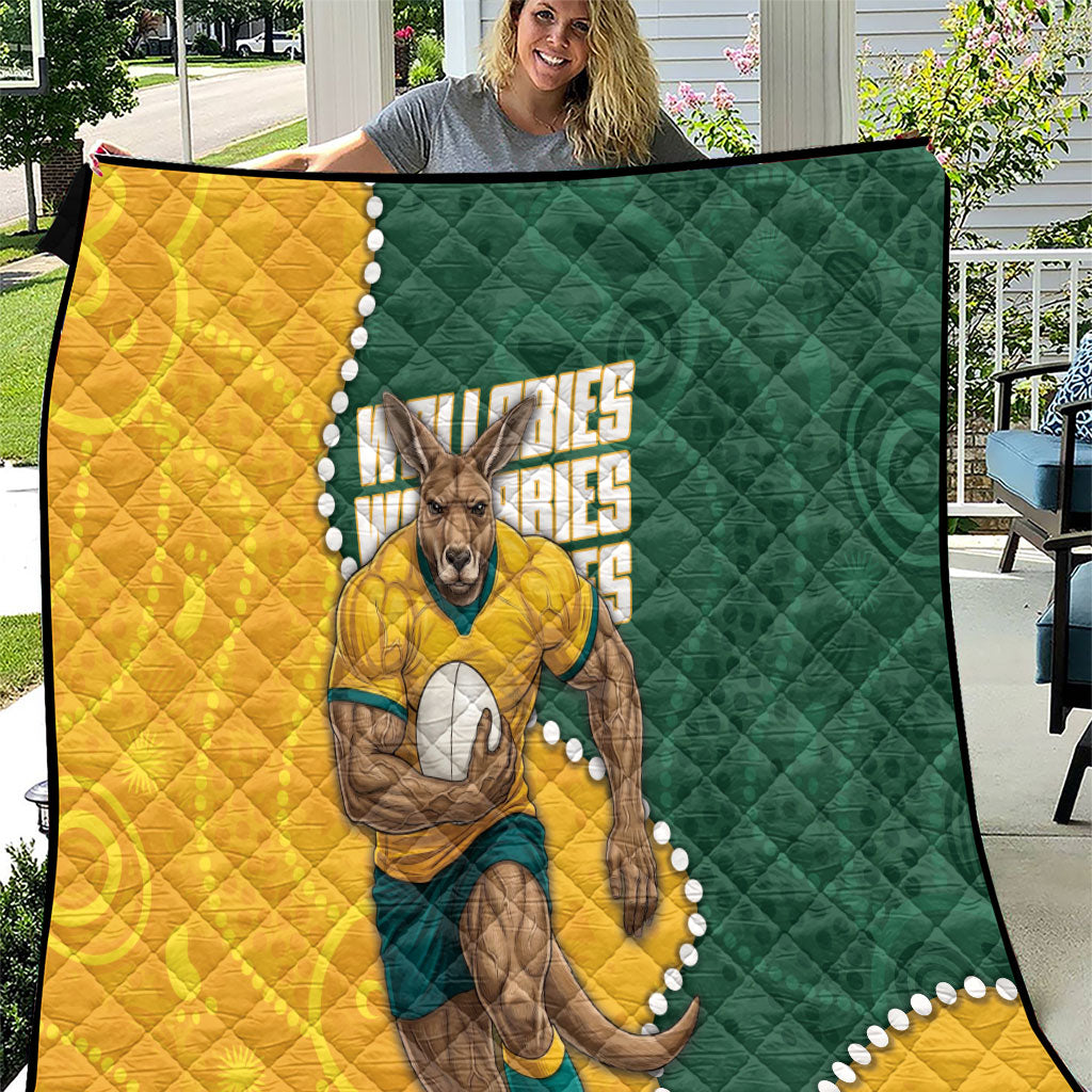 Australia Wallabies Rugby Mascot Quilt Indigenous Dot Art Style - Muscular Kangaroo Graphic