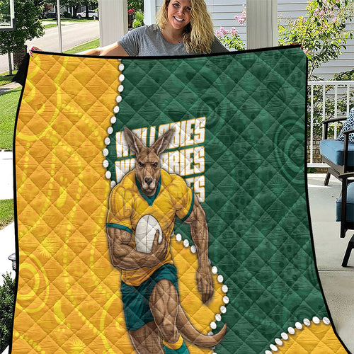 Australia Wallabies Rugby Mascot Quilt Indigenous Dot Art Style - Muscular Kangaroo Graphic