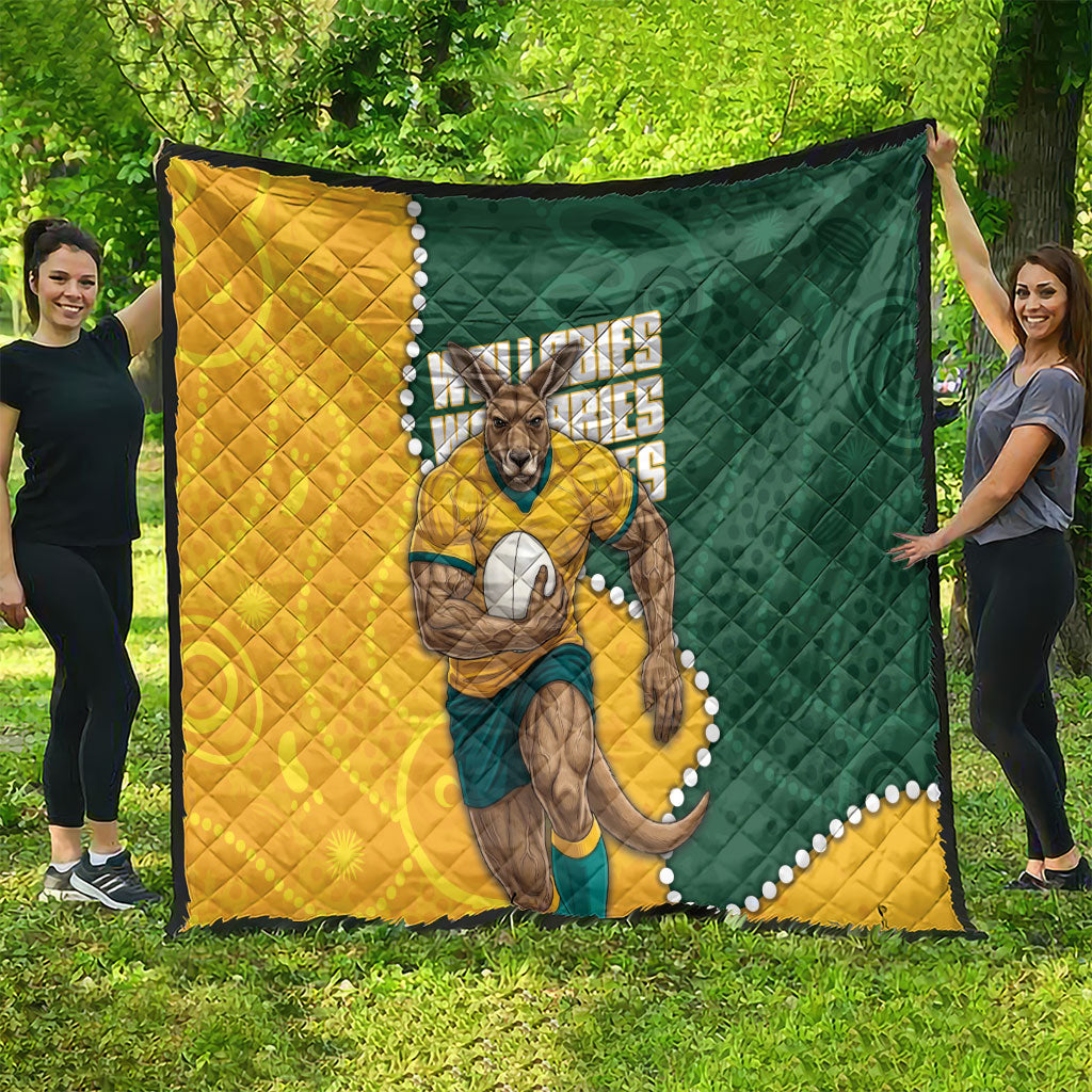Australia Wallabies Rugby Mascot Quilt Indigenous Dot Art Style - Muscular Kangaroo Graphic