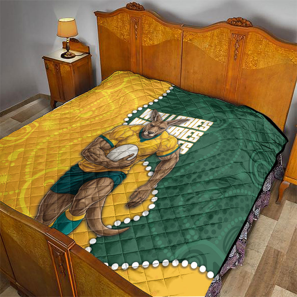 Australia Wallabies Rugby Mascot Quilt Indigenous Dot Art Style - Muscular Kangaroo Graphic