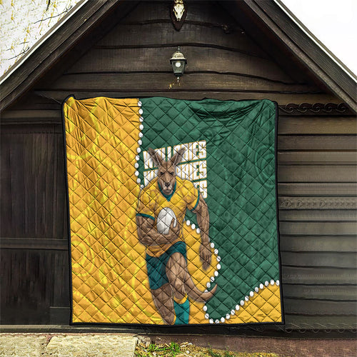Australia Wallabies Rugby Mascot Quilt Indigenous Dot Art Style - Muscular Kangaroo Graphic