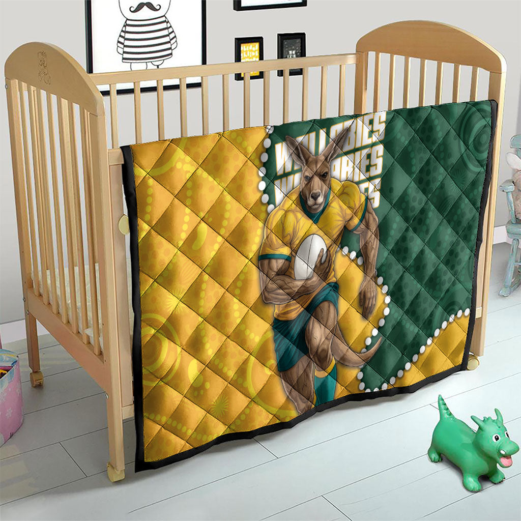 Australia Wallabies Rugby Mascot Quilt Indigenous Dot Art Style - Muscular Kangaroo Graphic