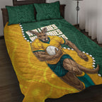Australia Wallabies Rugby Mascot Quilt Bed Set Indigenous Dot Art Style - Muscular Kangaroo Graphic