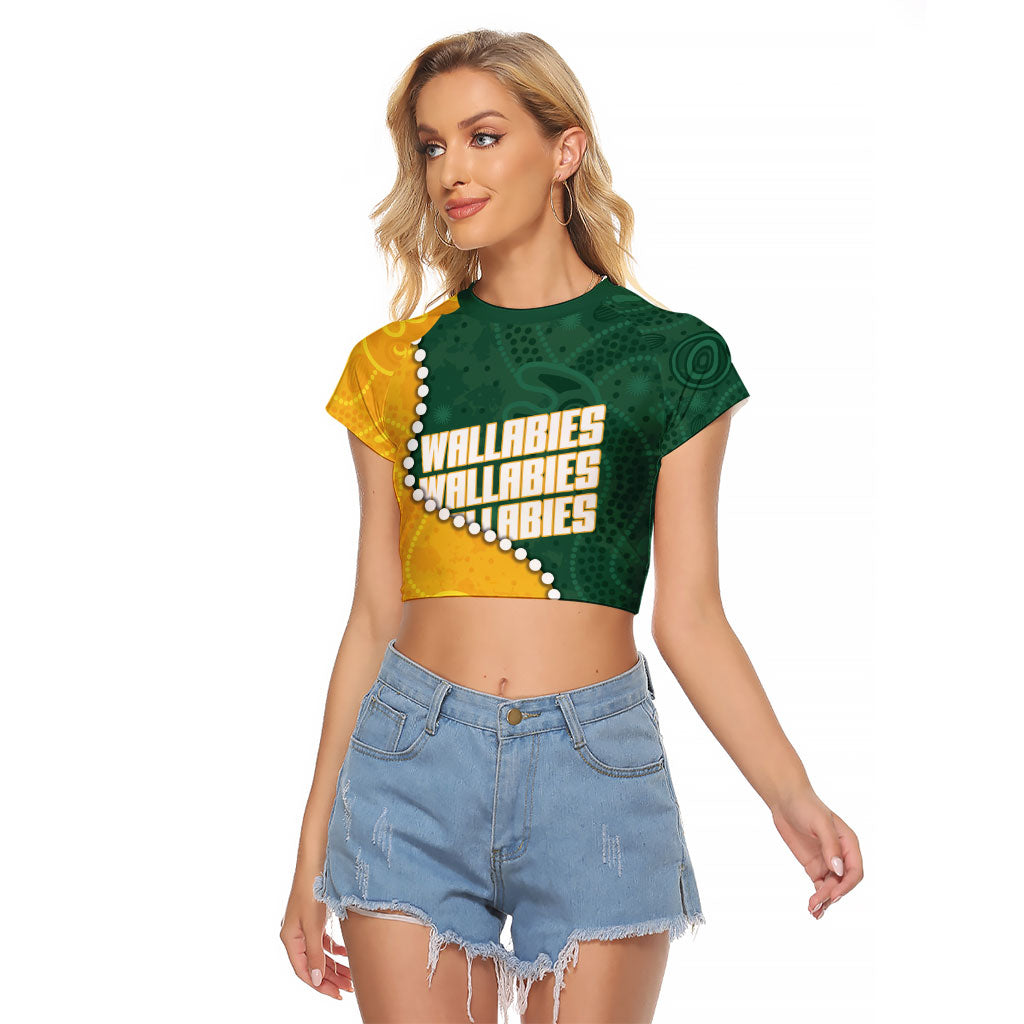 Australia Wallabies Rugby Mascot Raglan Cropped T Shirt Indigenous Dot Art Style - Muscular Kangaroo Graphic