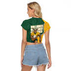 Australia Wallabies Rugby Mascot Raglan Cropped T Shirt Indigenous Dot Art Style - Muscular Kangaroo Graphic