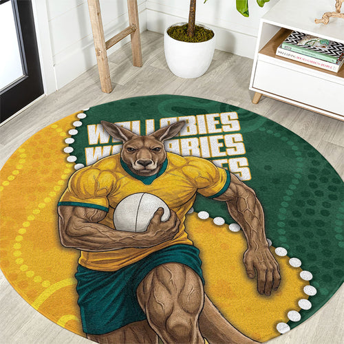 Australia Wallabies Rugby Mascot Round Carpet Indigenous Dot Art Style - Muscular Kangaroo Graphic