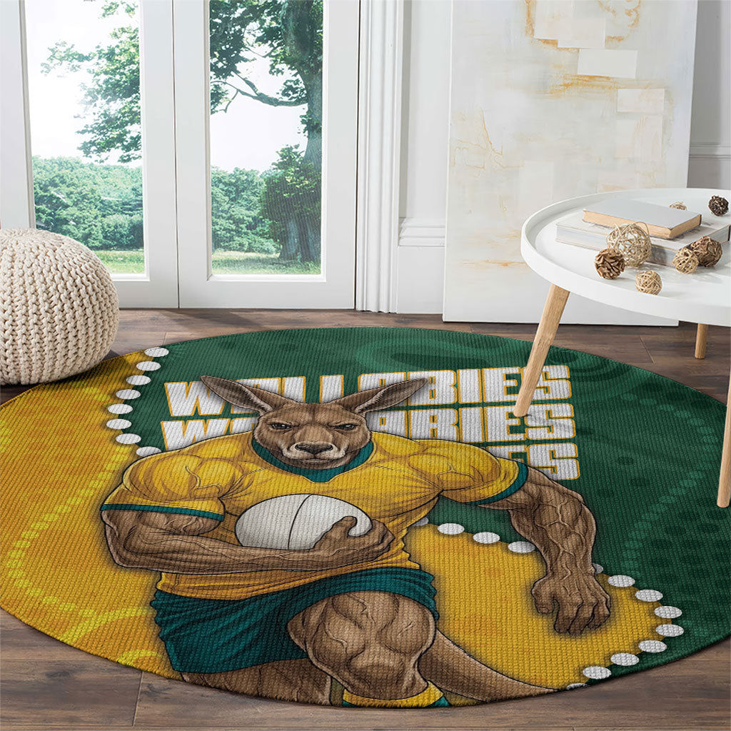 Australia Wallabies Rugby Mascot Round Carpet Indigenous Dot Art Style - Muscular Kangaroo Graphic