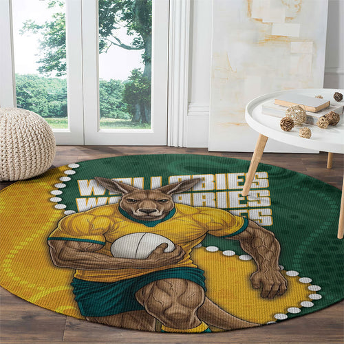 Australia Wallabies Rugby Mascot Round Carpet Indigenous Dot Art Style - Muscular Kangaroo Graphic