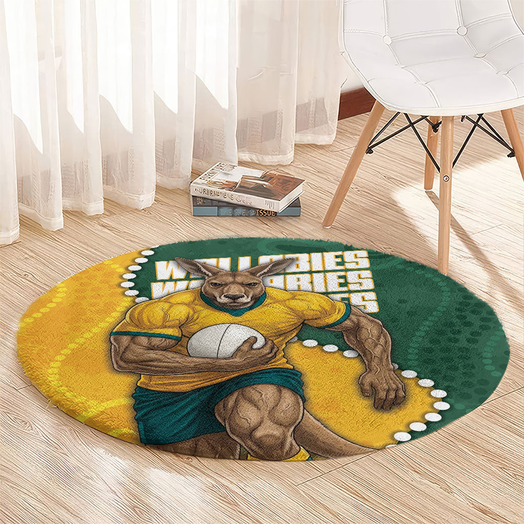 Australia Wallabies Rugby Mascot Round Carpet Indigenous Dot Art Style - Muscular Kangaroo Graphic