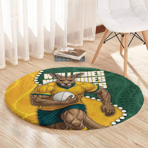 Australia Wallabies Rugby Mascot Round Carpet Indigenous Dot Art Style - Muscular Kangaroo Graphic