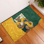 Australia Wallabies Rugby Mascot Rubber Doormat Indigenous Dot Art Style - Muscular Kangaroo Graphic