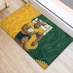 Australia Wallabies Rugby Mascot Rubber Doormat Indigenous Dot Art Style - Muscular Kangaroo Graphic