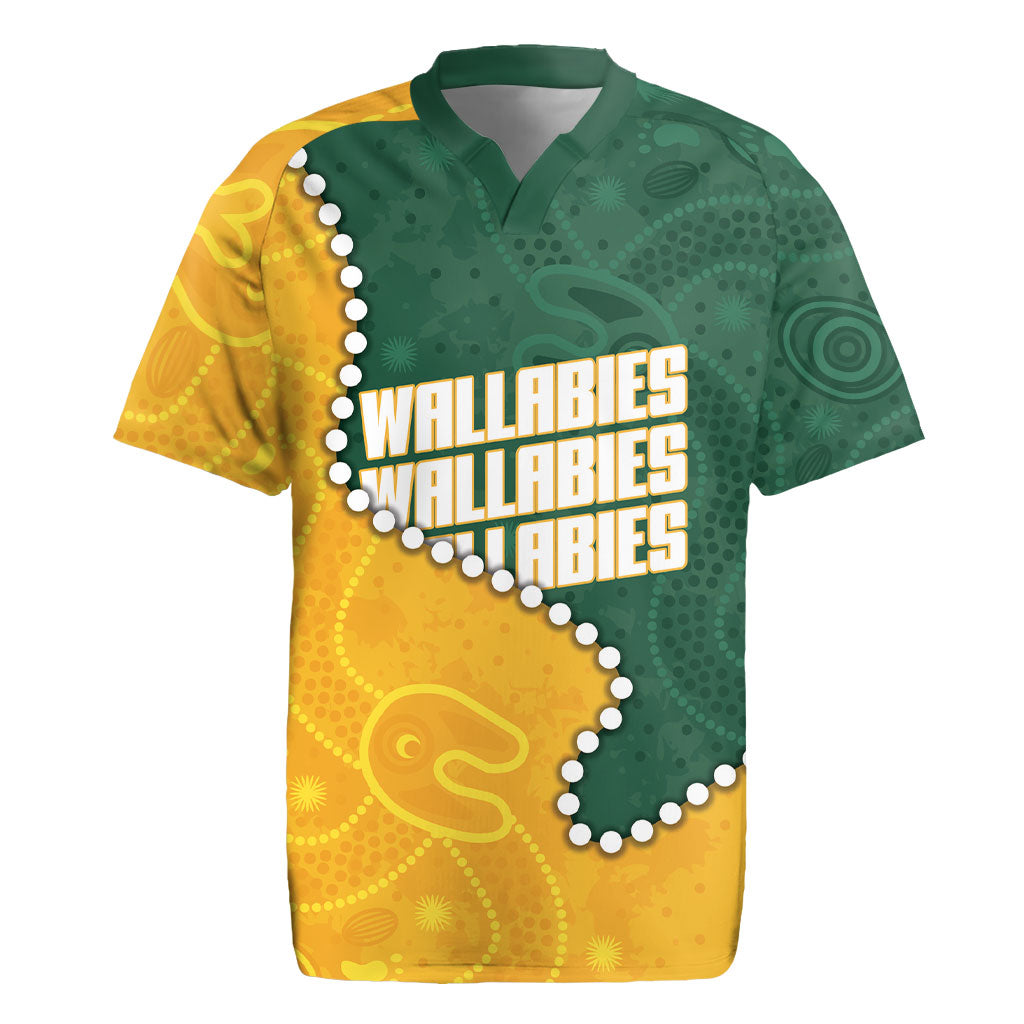 Australia Wallabies Rugby Mascot Rugby Jersey Indigenous Dot Art Style - Muscular Kangaroo Graphic