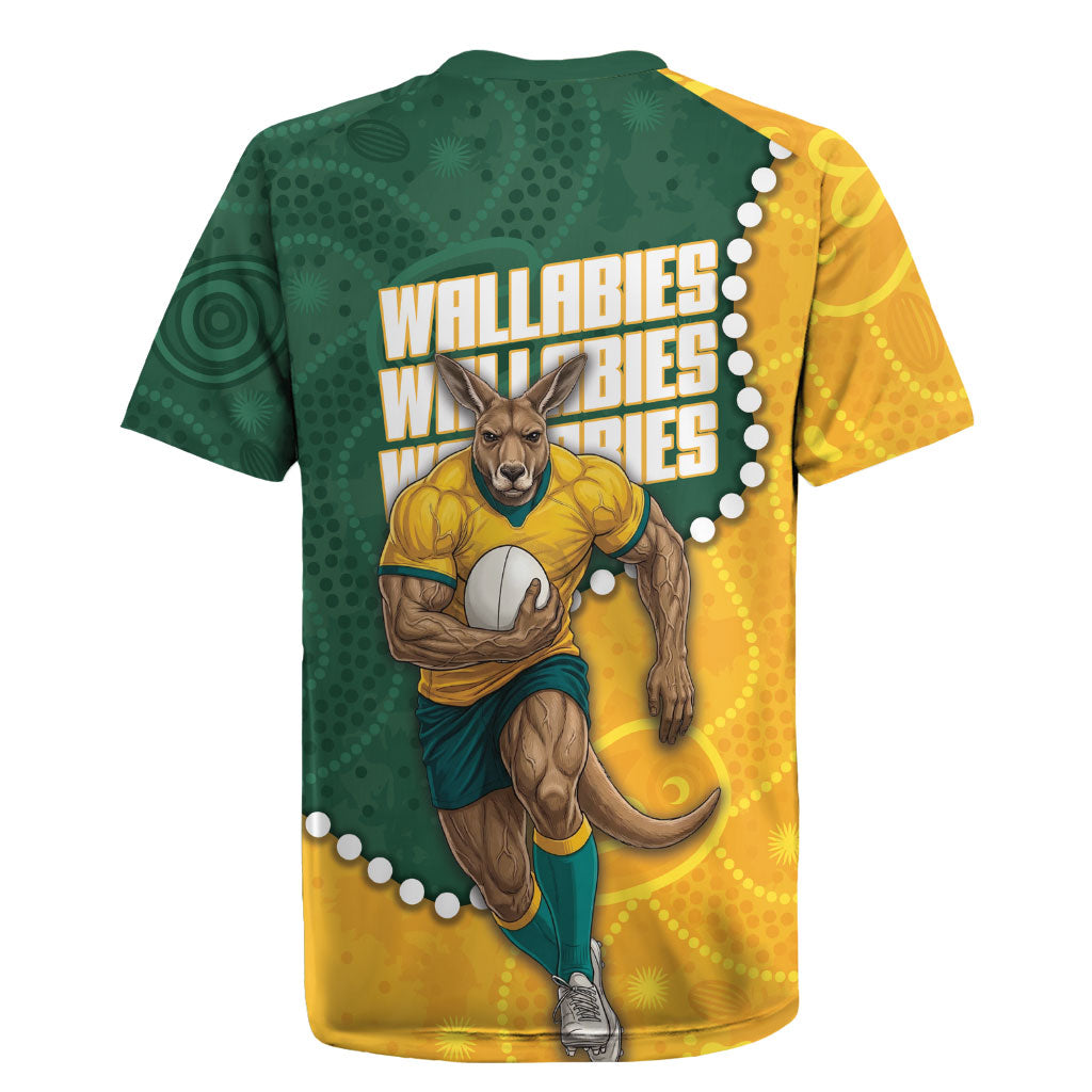 Australia Wallabies Rugby Mascot Rugby Jersey Indigenous Dot Art Style - Muscular Kangaroo Graphic