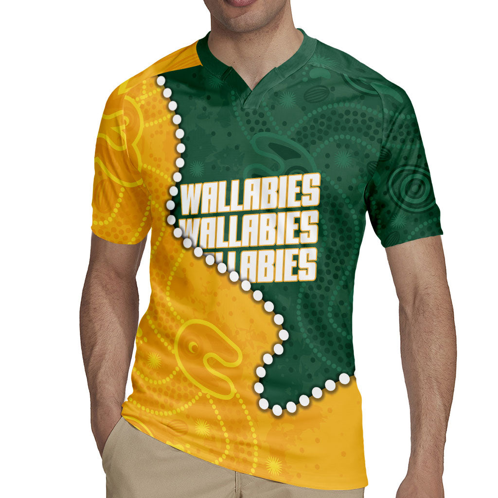 Australia Wallabies Rugby Mascot Rugby Jersey Indigenous Dot Art Style - Muscular Kangaroo Graphic