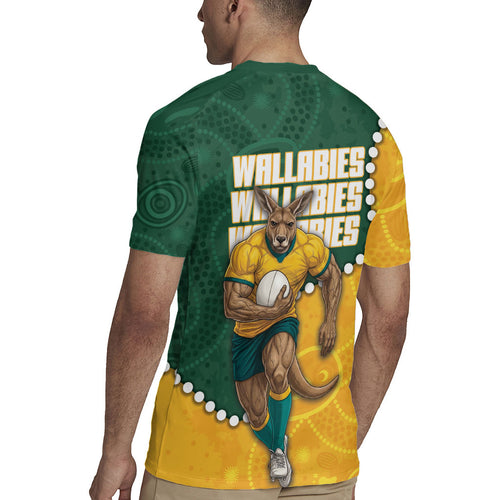 Australia Wallabies Rugby Mascot Rugby Jersey Indigenous Dot Art Style - Muscular Kangaroo Graphic