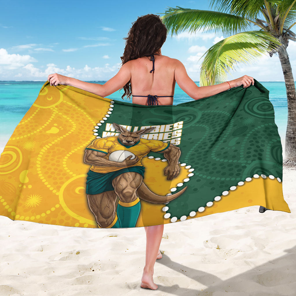 Australia Wallabies Rugby Mascot Sarong Indigenous Dot Art Style - Muscular Kangaroo Graphic