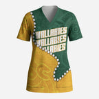 Australia Wallabies Rugby Mascot Scrub Top Indigenous Dot Art Style - Muscular Kangaroo Graphic
