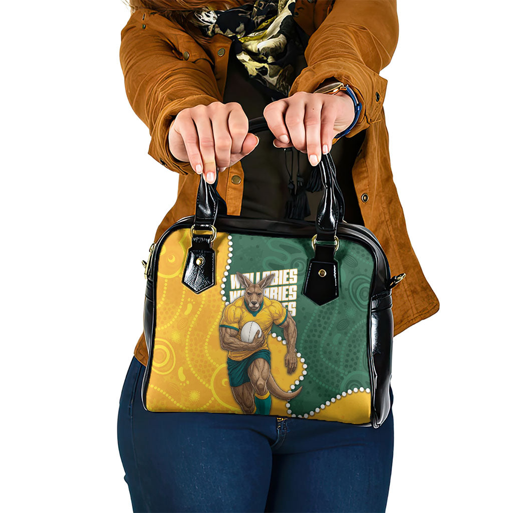 Australia Wallabies Rugby Mascot Shoulder Handbag Indigenous Dot Art Style - Muscular Kangaroo Graphic