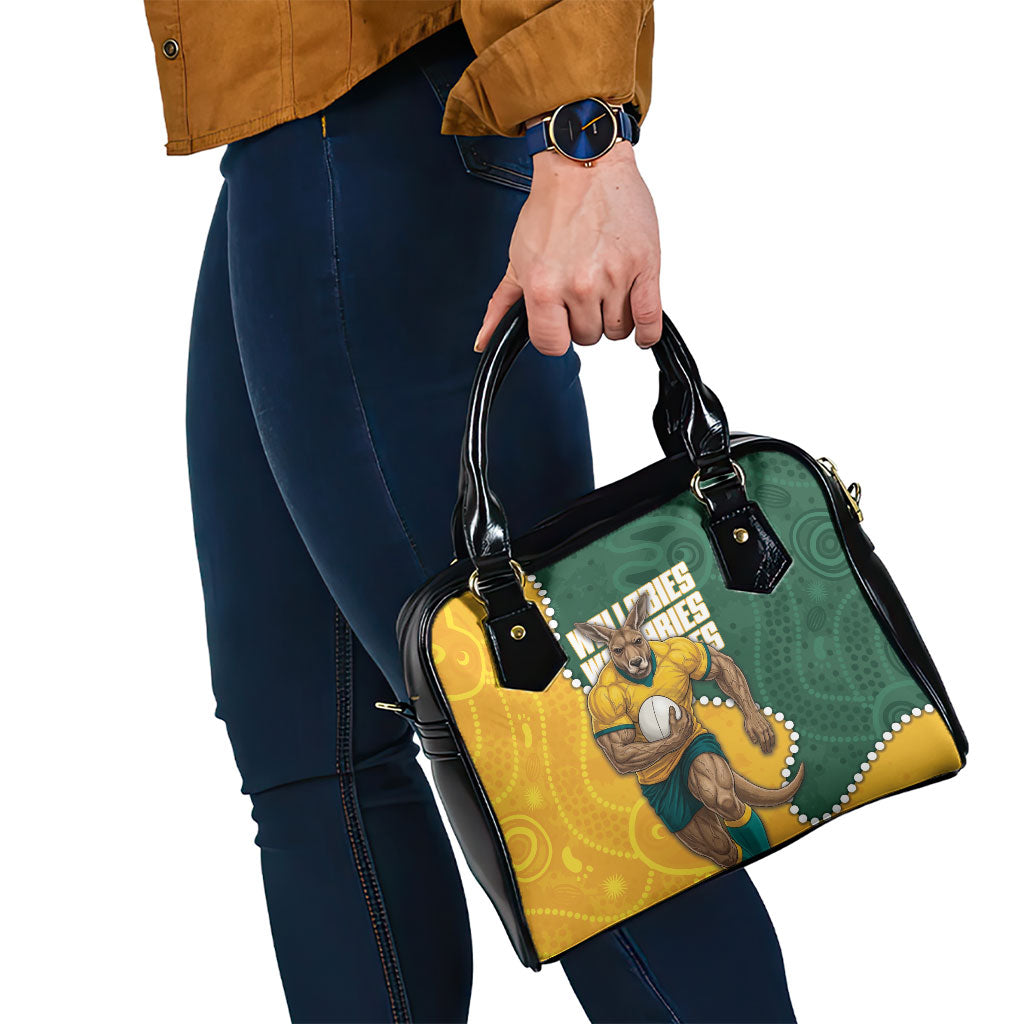 Australia Wallabies Rugby Mascot Shoulder Handbag Indigenous Dot Art Style - Muscular Kangaroo Graphic