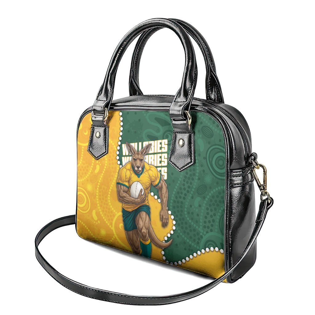 Australia Wallabies Rugby Mascot Shoulder Handbag Indigenous Dot Art Style - Muscular Kangaroo Graphic